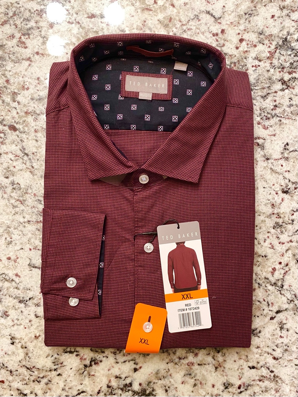 Ted Baker Men's Maroon Micro-Check Dress Shirt